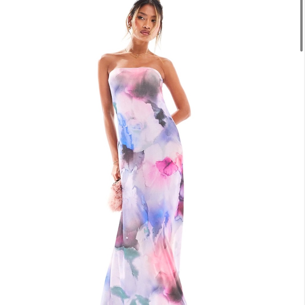 NWT ASOS strapless watercolor dress
